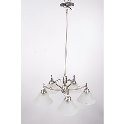 Vintage Style Brushed Steel and Glass Five Branch Light Fitting