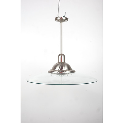 Vintage Style Brushed Steel and Glass Pendant Light Fitting