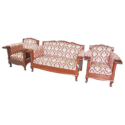 Antique Maple Framed Three Piece Lounge Suite
