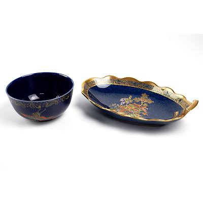Vintage Carltonware Gilded Blue Dish and a Hand Decorated Bowl (2)