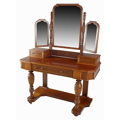 Victorian Style Mahogany Dressing Table with Three Panel Wing Mirror and Bulbous Column Supports