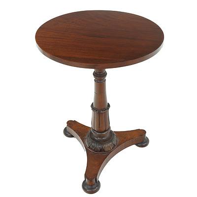 Victorian Mahogany Tilt Top Wine Table on Tripod Base with Carved Column