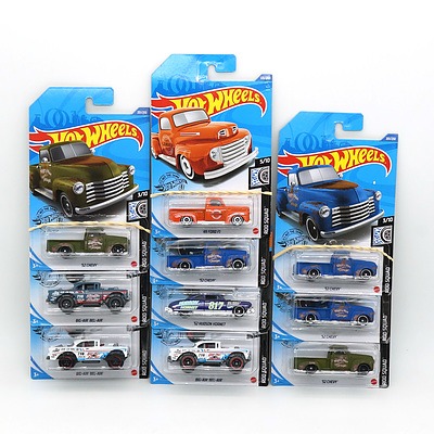 Ten Boxed Hot Wheels Rod Squad Model Cars, Including 29 Ford F1, 52 Hudson Hornet and More 