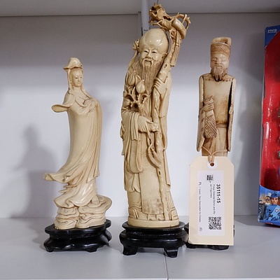 Three Oriental Bone and Resin Figurines