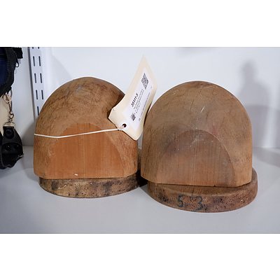 Two Antique Pine Hat Blocks - Marked McMahon Sydney & CFC No 21
