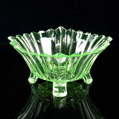 Art Deco Uranium Glass Footed Bowl