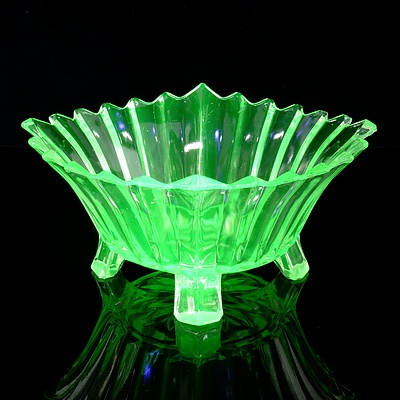 Art Deco Uranium Glass Footed Bowl