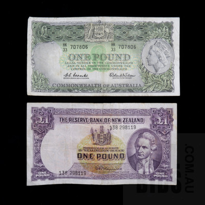 One Pound Australian Note HK 33 707806 and One Pound New Zealand 138298119 Flemming