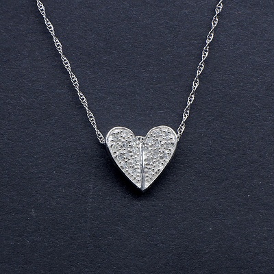 10ct White Gold and Diamond Heart Pendant