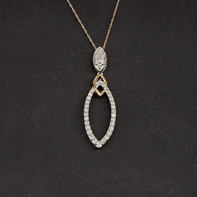 10ct White Gold Diamond Pendant Necklace on 10ct Yellow Gold Chain
