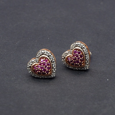 10ct Rose and White Gold Diamond and Pink Gemstone Stud Earrings