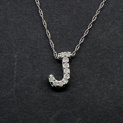 10ct White Gold and Diamond 'J' Pendant