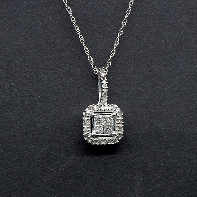 10ct White Gold and Diamond Pendant Necklace