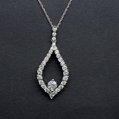 10ct White Gold and Diamond Teardrop Pendant Necklace