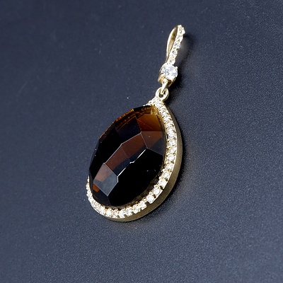 Gold Plated Sterling Silver Pendant with Brown Paste and Surrounding White Paste Stones