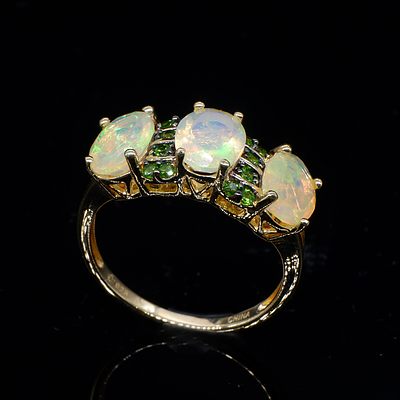 Sterling Silver Gold Plated Ring with Synthetic Gems