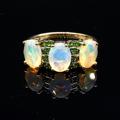 Sterling Silver Gold Plated Ring with Synthetic Gems