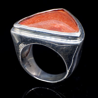 Sterling Silver Ring with Triangular Cabochon Coloured Glass