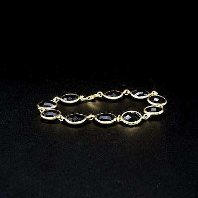 Silver Gold Plated Bracelet with Double Sided Facetted Black Paste