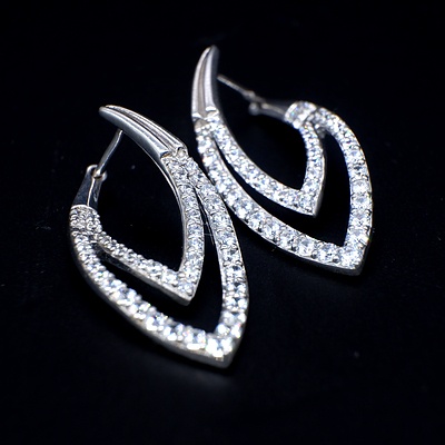 Sterling Silver Fancy Hoop Earrings with CZ