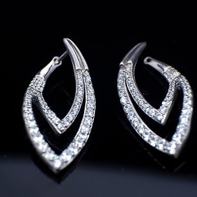 Sterling Silver Fancy Hoop Earrings with CZ