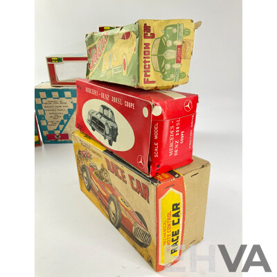 Collection of Japanese Toy Car Boxes Including KK, Diapet, SSS, Tomiyama, Asahitoy, Sanshin, Bandai Baby