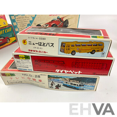 Collection of Japanese Toy Car Boxes Including KK, Diapet, SSS, Tomiyama, Asahitoy, Sanshin, Bandai Baby