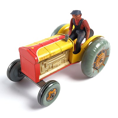 Vintage Met Toy Tin Tractor with Driver