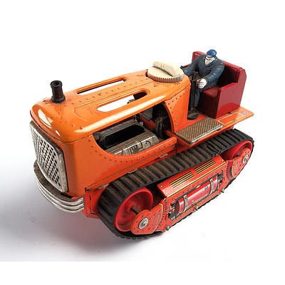 Vintage Tin Toy Battery Operated Tractor with Driver - Probably Japanese