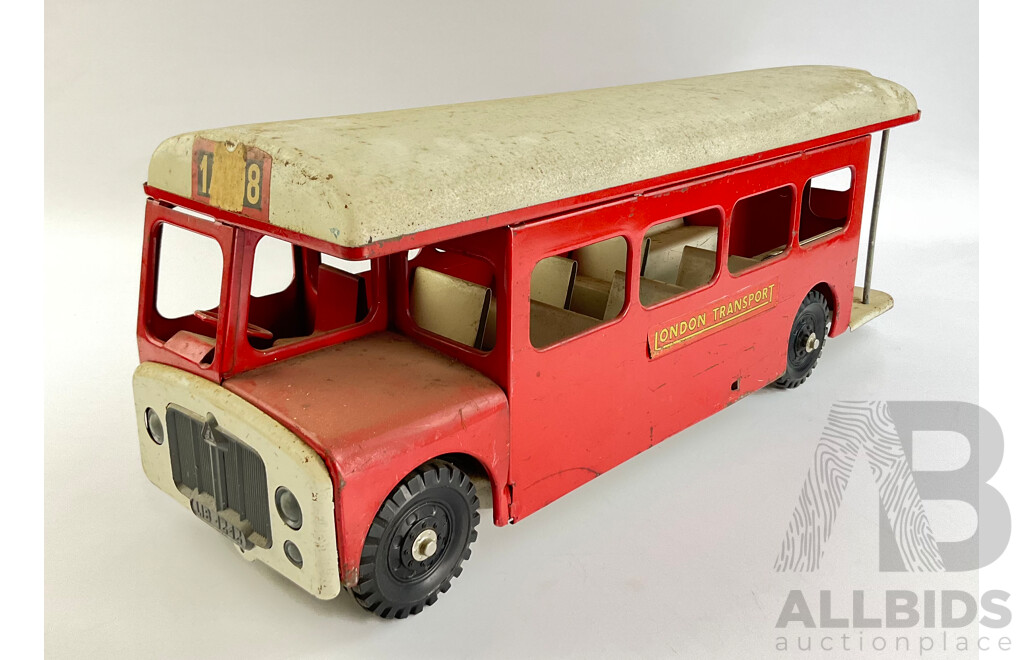 Vintage Pressed Steel Toy London Transport Bus, Leyland 1A08