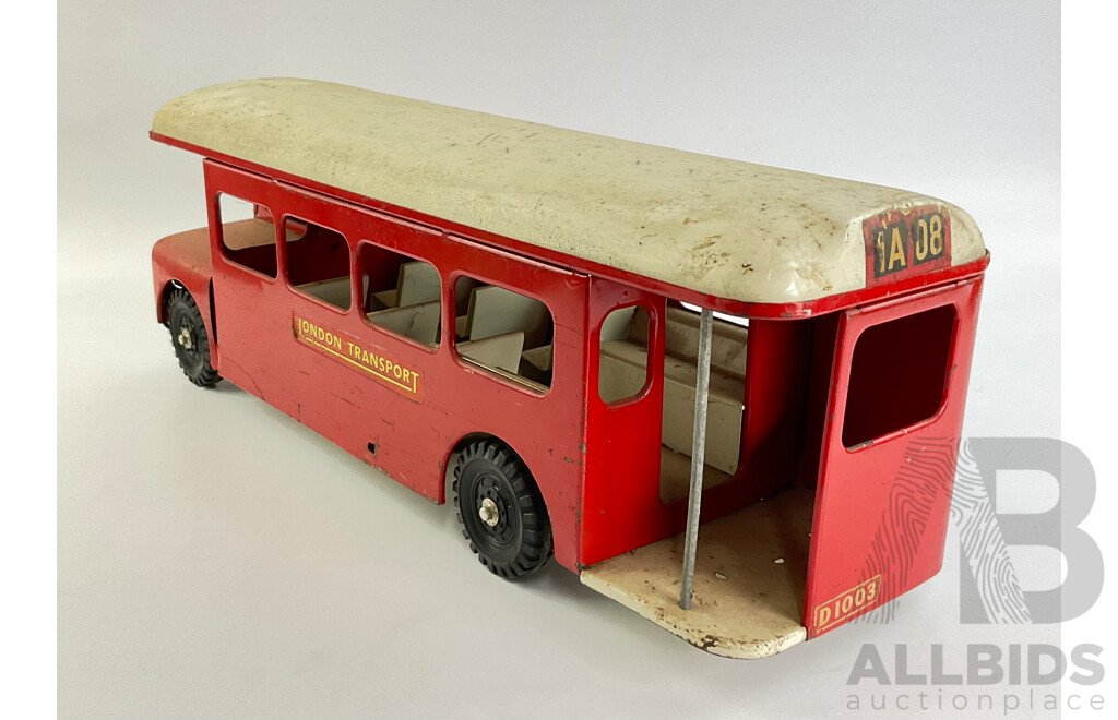 Vintage Pressed Steel Toy London Transport Bus, Leyland 1A08