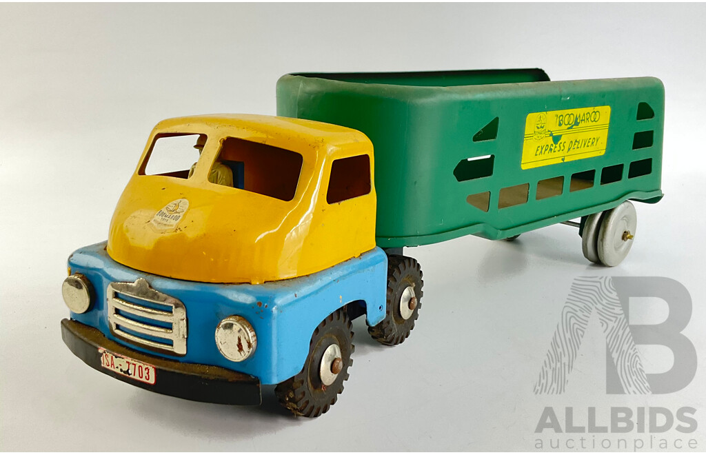 Vintage Boomaroo Pressed Steel Toy Express Delivery Truck and Trailer