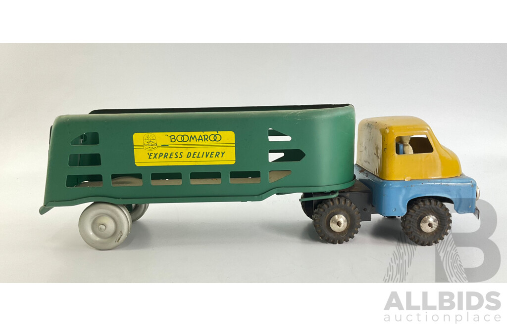 Vintage Boomaroo Pressed Steel Toy Express Delivery Truck and Trailer