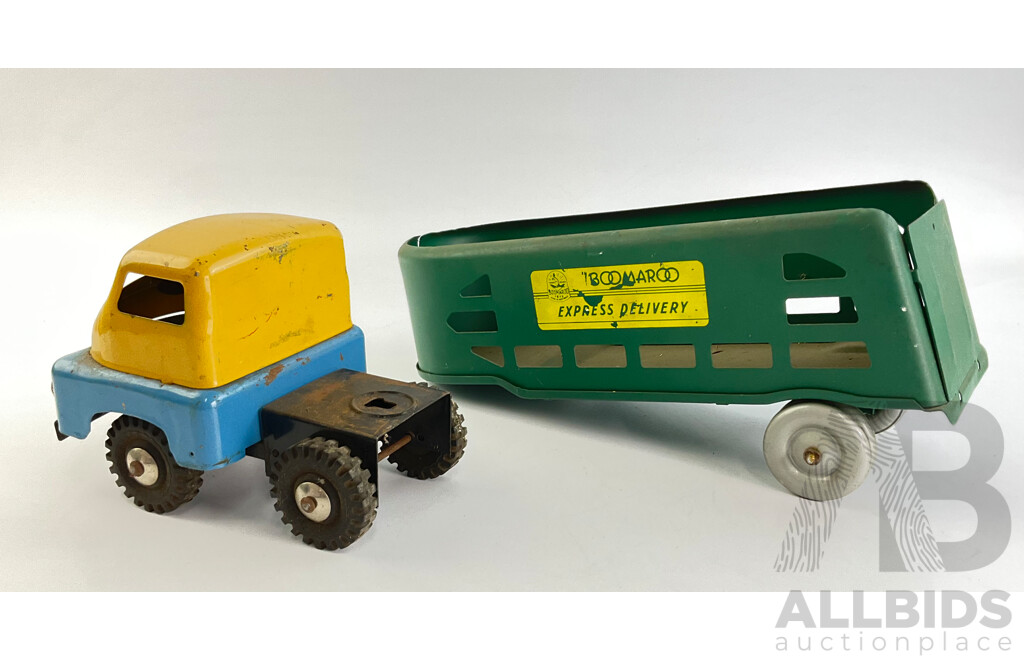 Vintage Boomaroo Pressed Steel Toy Express Delivery Truck and Trailer