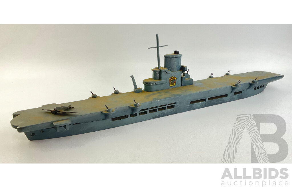 Large Bespoke Timber Model Aircraft Carrier