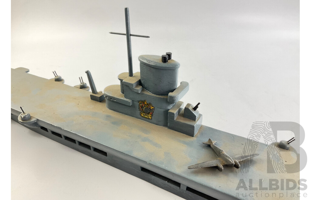 Large Bespoke Timber Model Aircraft Carrier