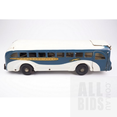 Vintage Buddy 'L' Metal Greyhound Lines Bus with Wind-Up Mechanism