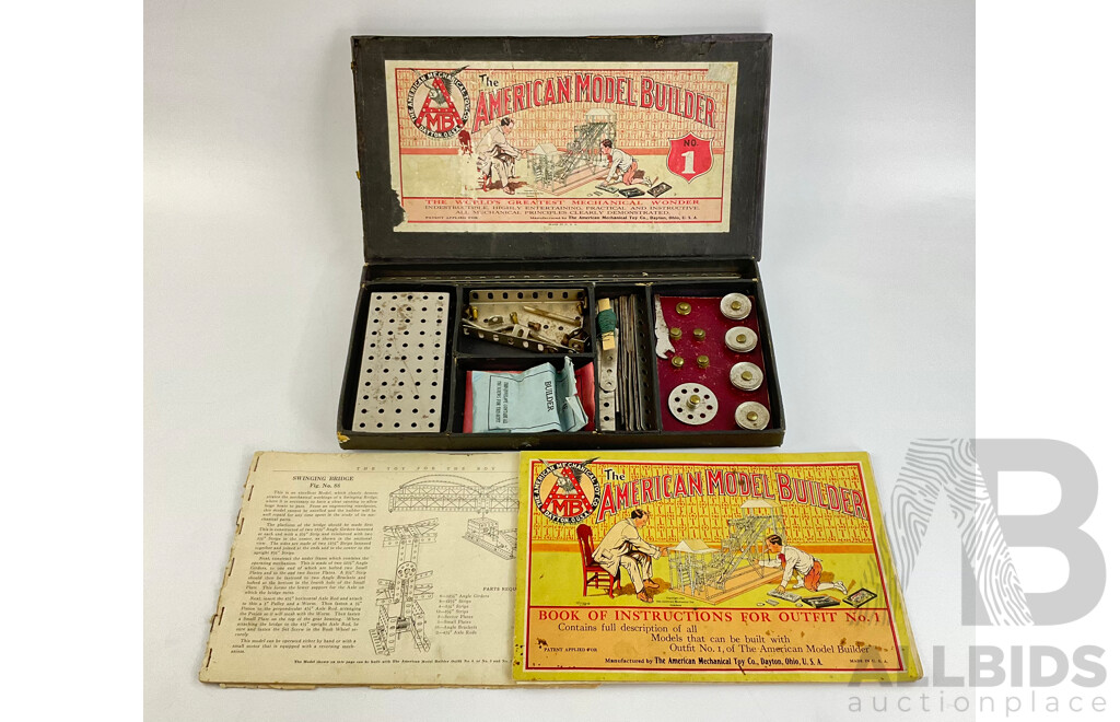 Vintage American Mechanical Toy Co, American Model Builder Number One with Original Manuals