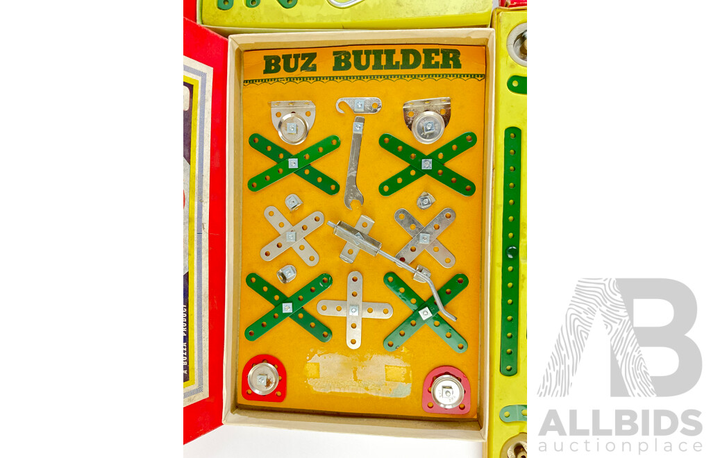 Vintage Buz Builder Sets Number One, Two and Three with Books of Models