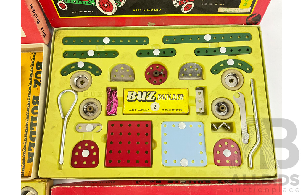 Vintage Buz Builder Sets Number One, Two and Three with Books of Models