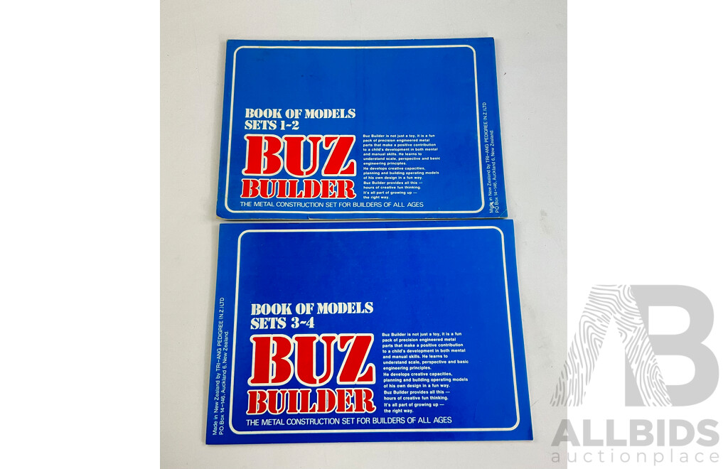 Vintage Buz Builder Sets Number One, Two and Three with Books of Models