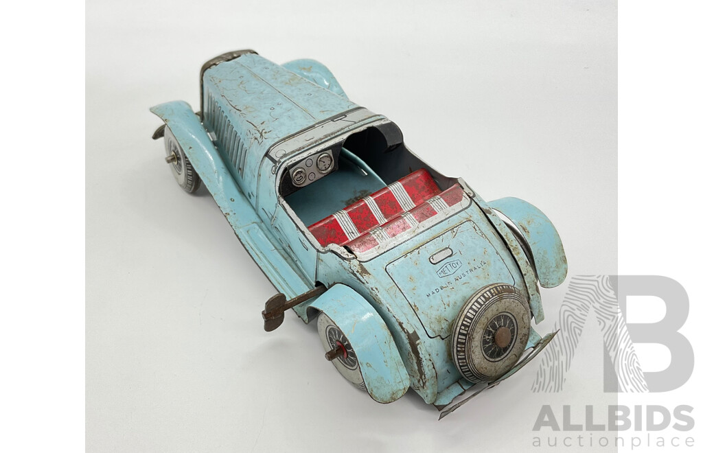 Vintage MetToy Pressed Steel Wind Up Toy Convertible Made in Australia