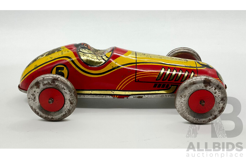 Vintage Pressed Steel Wind Up Toy Race Car