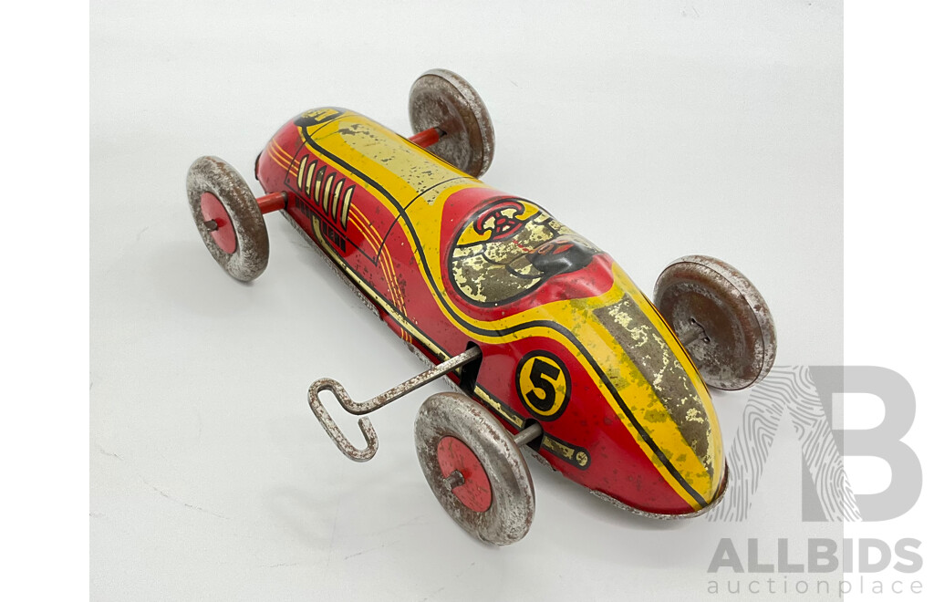 Vintage Pressed Steel Wind Up Toy Race Car