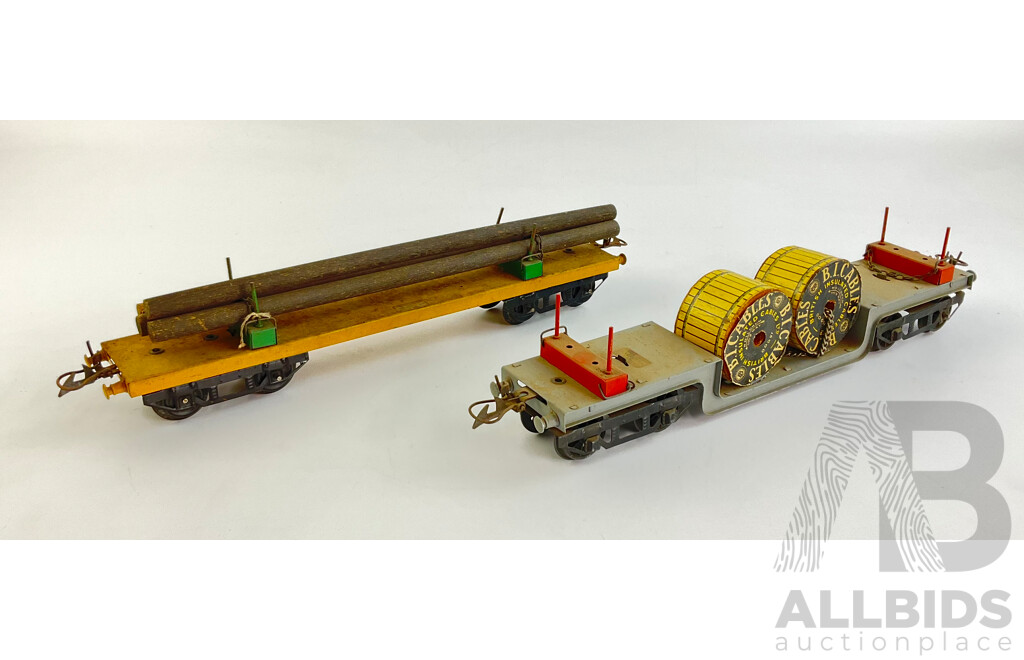 Vintage Hornby 'O' Gauge Rollingstock Including Cable Wagon and Log Wagon