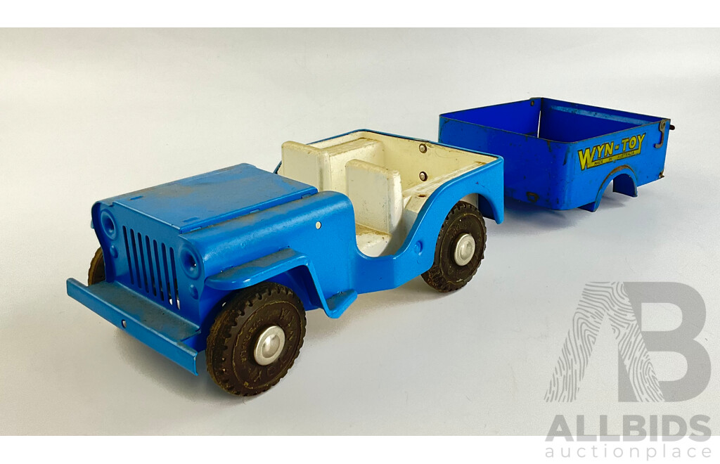 Vintage Wyn-Toy Pressed Steel Toy Jeep with Trailer