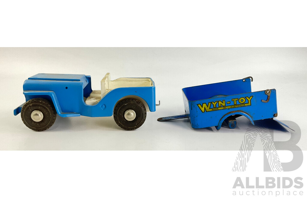 Vintage Wyn-Toy Pressed Steel Toy Jeep with Trailer