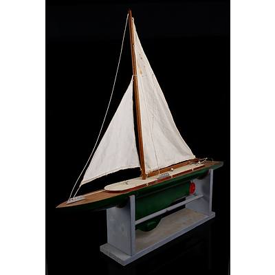 Vintage Hand Crafted Solid Wood Green Pond Yacht with Stand