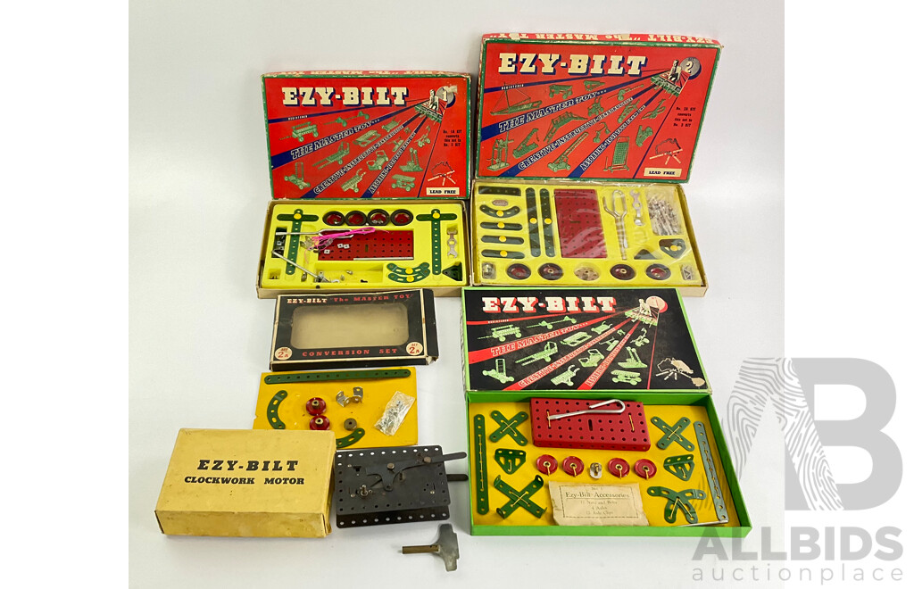 Vintage Ezy Bilt Clock Work Motor, Set One(2), Two and Two A, All in Original Box, Made in Australia