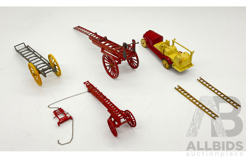 Vintage Cast Alloy Horse Drawn Fire Ladders Including Taylor & Barrett with 1900's Fire Truck